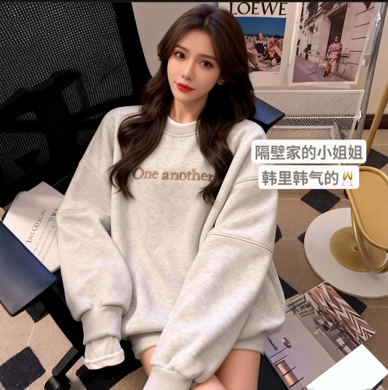 浅花灰卫衣女2025春秋新款加绒加