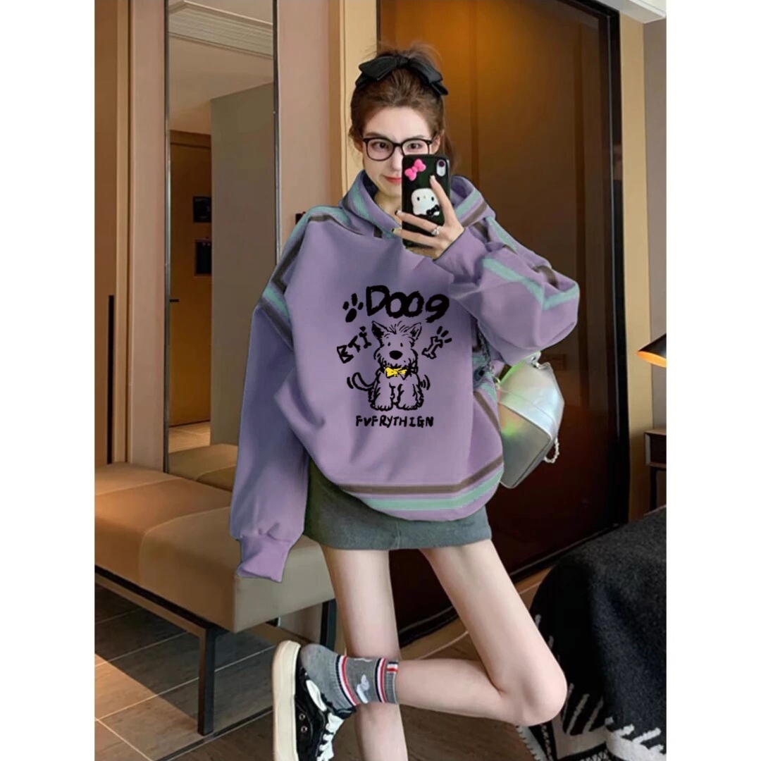 韩国东大门小狗印花宽松显瘦大版秋冬新款卫衣女百搭休闲套头衫