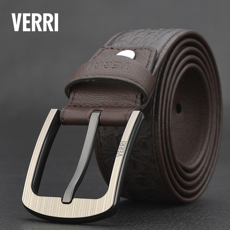 verri皮带男真皮时尚韩版男士针扣腰带宽头层牛皮男青年休闲裤带
