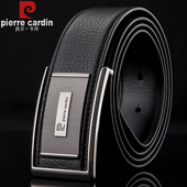 皮尔卡丹男皮带真皮时尚 带 饰板扣牛皮裤 韩版 平滑扣腰带青年百搭装