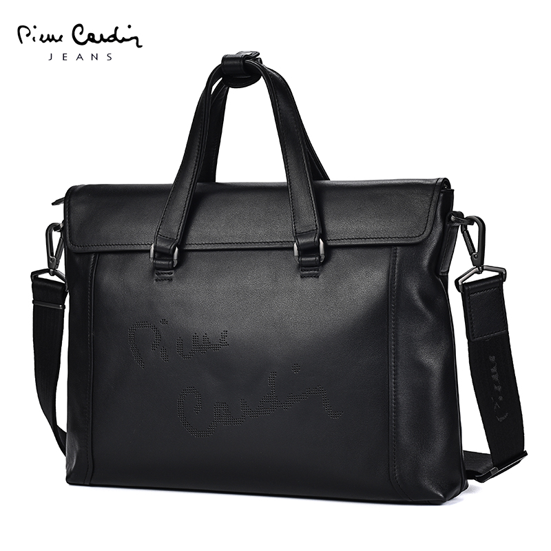 皮尔卡丹男包商务休闲真皮单肩包