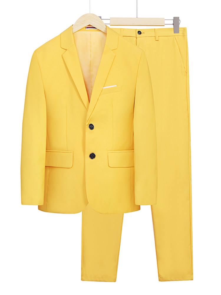 SUIT SUIT MENS SPRING AND AUTUMN THIN KOREAN VERSION BUSINESS SLIM SOLID COLOR CASUAL PLUS SIZE WHITE SUIT TWO-PIECE TREND