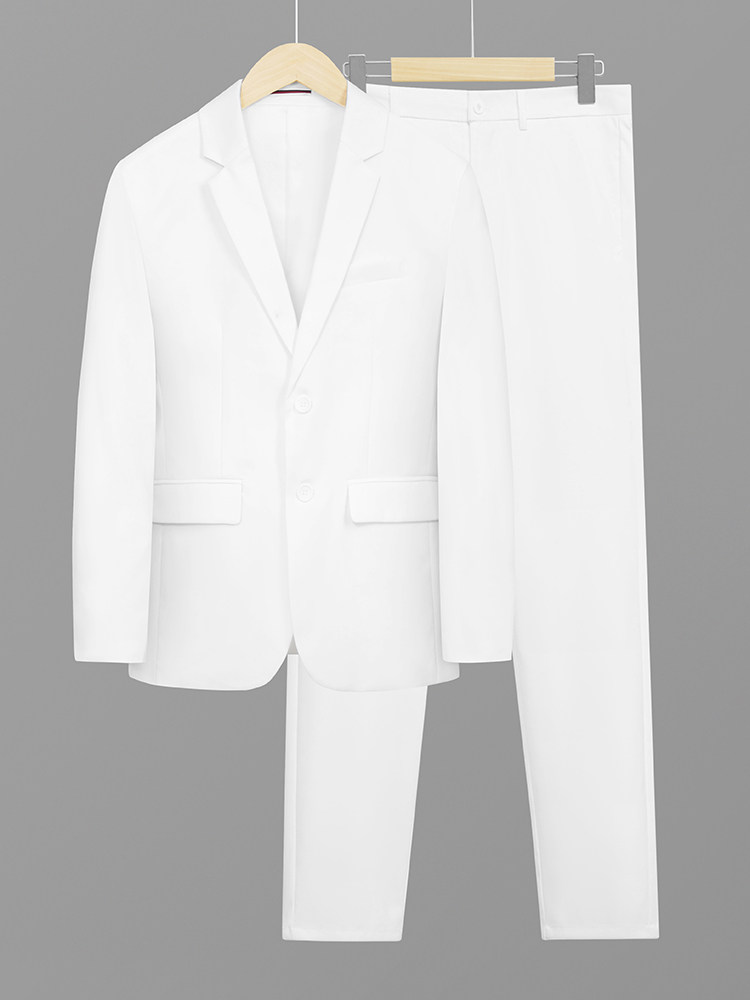 SUIT SUIT MENS SPRING AND AUTUMN THIN KOREAN VERSION BUSINESS SLIM SOLID COLOR CASUAL PLUS SIZE WHITE SUIT TWO-PIECE TREND