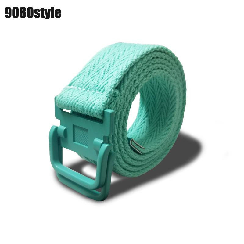 INS甜美风马卡龙糖果色薄荷绿腰带潮男女学生通用双环扣帆布皮带