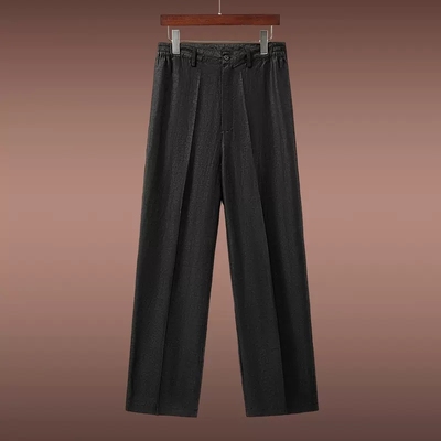 仿香云纱裤子中老年男装高端中国风仿真丝休闲长裤仿桑蚕丝直筒裤