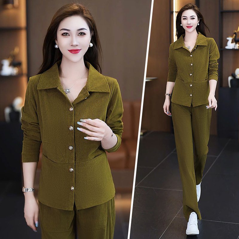 中年妈妈装女士休闲运动服套装女春秋季2025年翻领卫衣百搭两件套