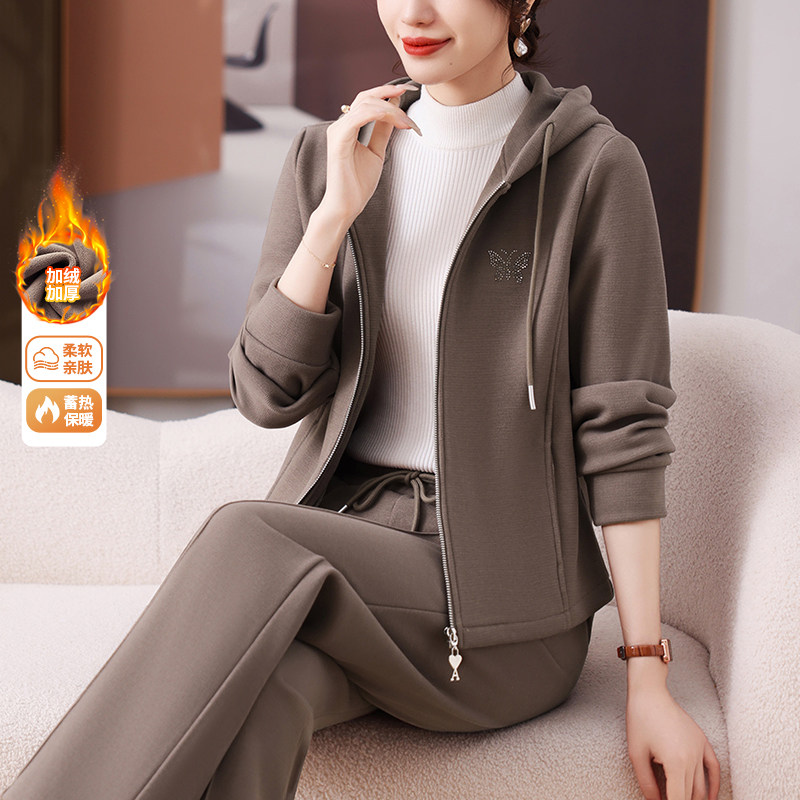 厚外套连帽休闲服加绒卫衣两件套