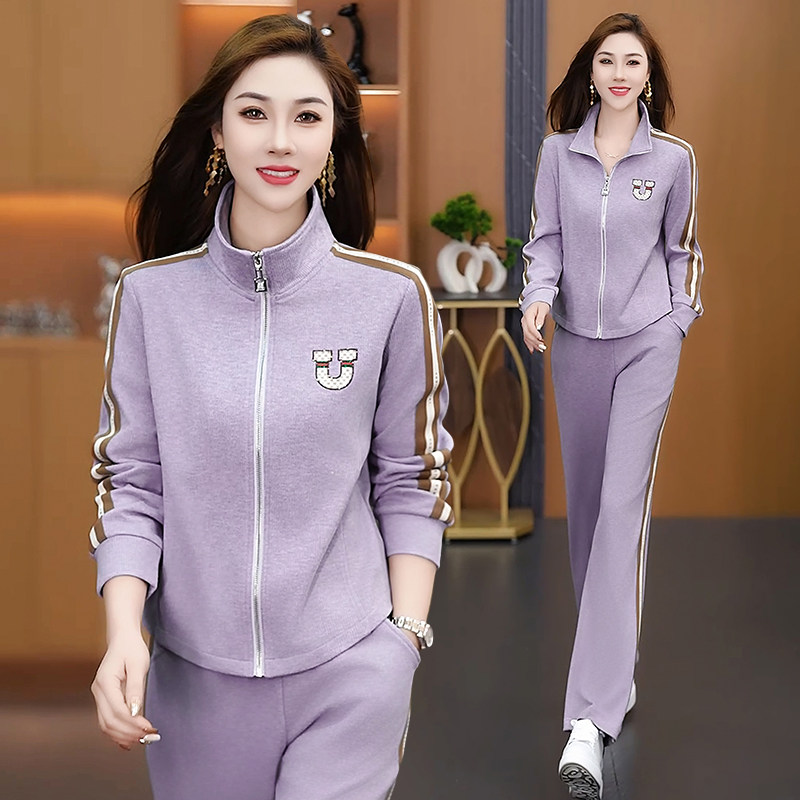 妈妈休闲运动套装2025新款中老年女春秋装外套两件套大码中年上衣
