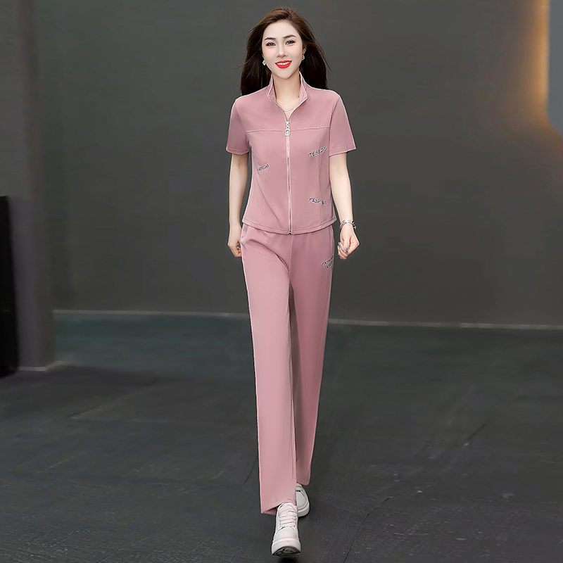 2025年春季新款运动套装女阔腿裤短袖时尚洋气减龄运动休闲两件套