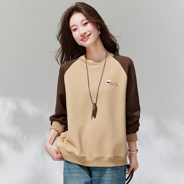 韩系无帽圆领撞色卫衣女春秋2026新款宽松长袖t恤高级感打底上衣,女装/女士精品,卫衣/绒衫,淘宝优惠券,粉丝福利购,淘宝优惠卷