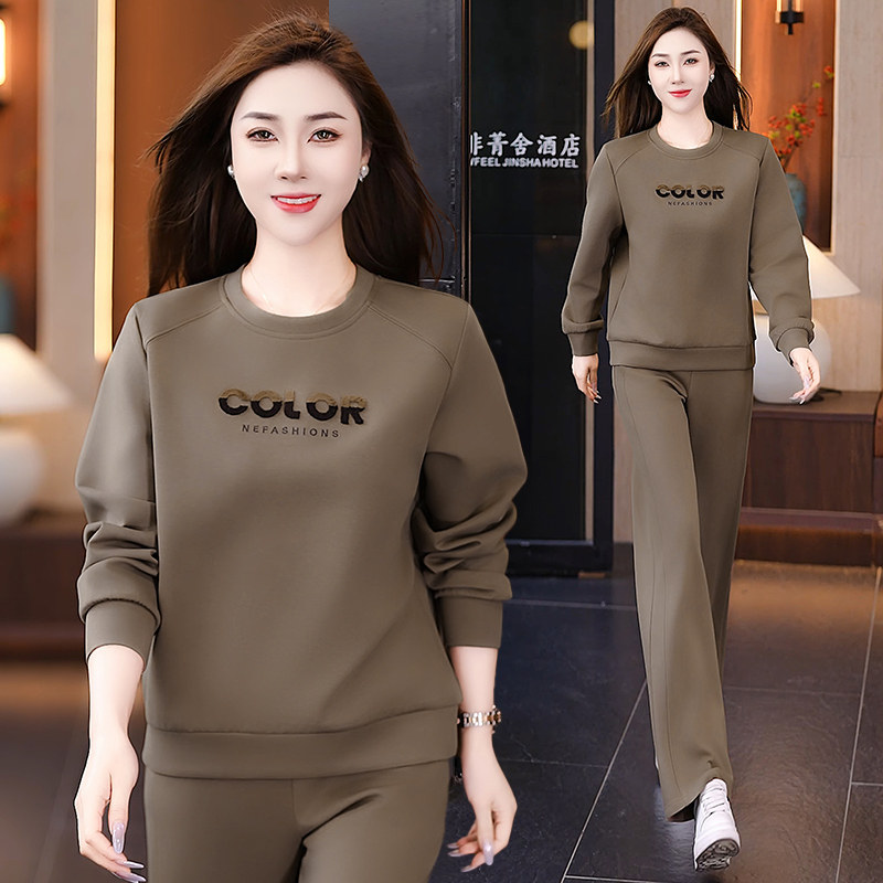 运动套装女秋装新款时尚欧美圆领棉卫衣春秋时髦跑步服休闲两件套