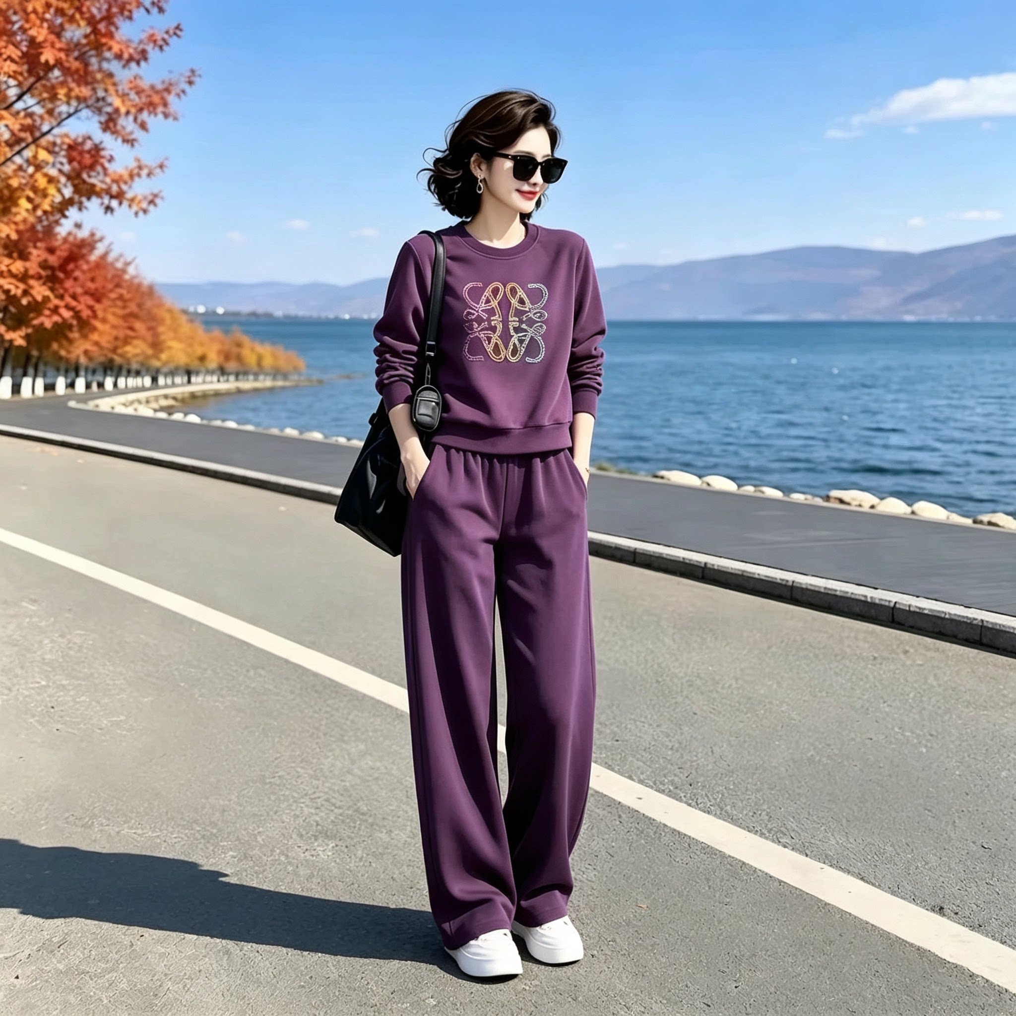 春秋运动风套装女洋气休闲一整套2026秋季气质圆领长袖卫衣跑步服