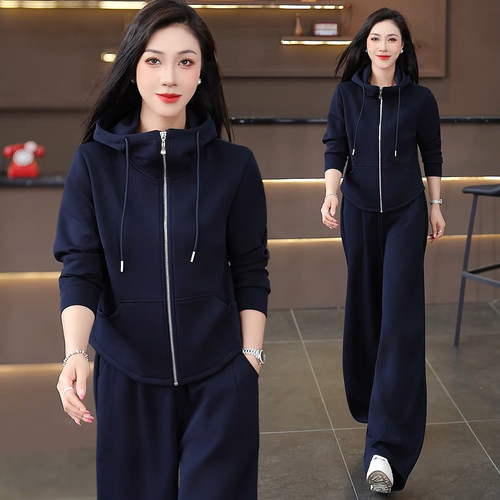 秋季女连帽拉链显瘦休闲运动套装