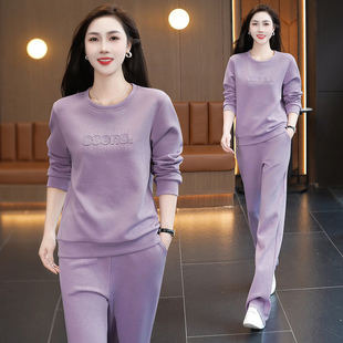 两件套潮 减龄显瘦圆领跑步卫衣直筒裤 休闲运动套装 女春秋2026新款