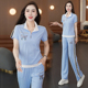 显瘦时尚 休闲运动套装 半拉链蝴蝶短袖 新款 冰丝两件套潮 女2026夏季