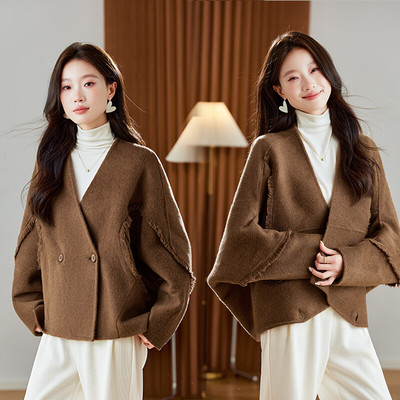 羊毛双面呢短款毛呢外套女款2025新款秋冬小个子韩系气质呢子大衣