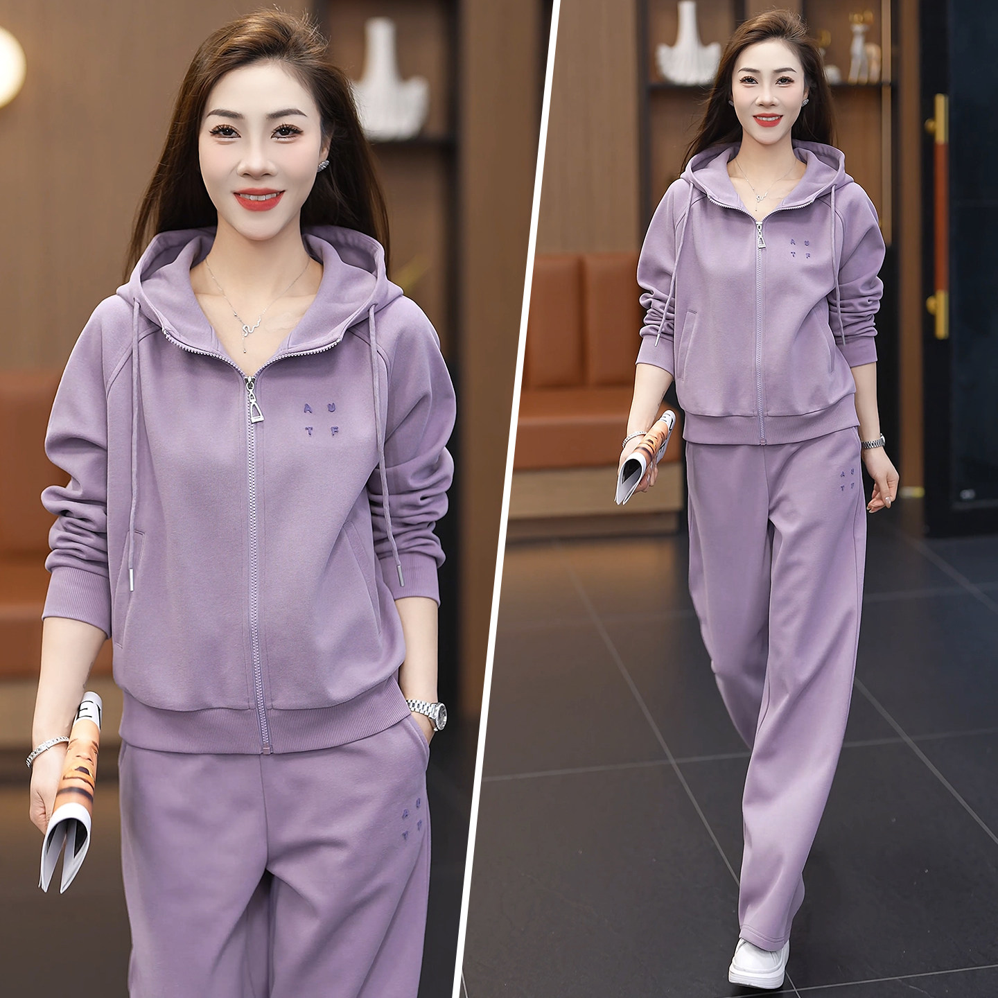 高档运动套装女春秋季新款时尚洋气减龄连帽卫衣跑步休闲服两件套