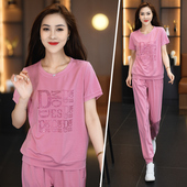 时尚 2026年新款 洋气短袖 长裤 休闲服两件套 运动套装 宽松夏装 女夏季