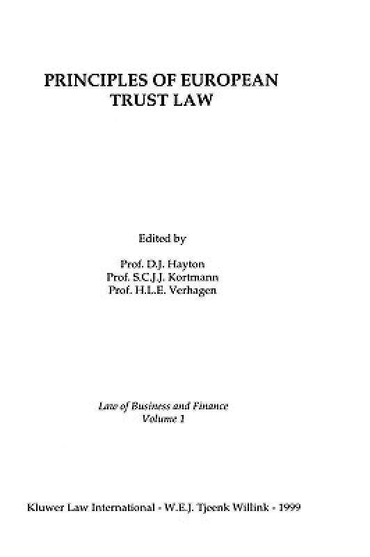 【预售】Principles of European Trust Law