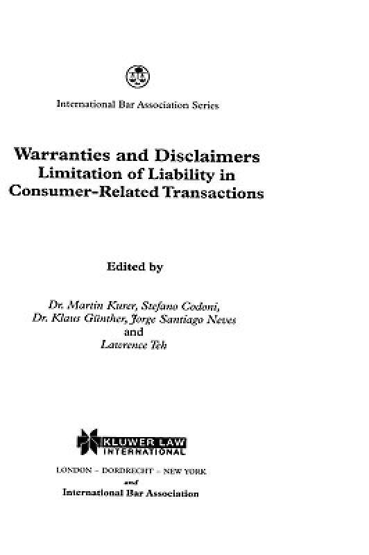 【预售】Warranties and Disclaimers: Limitations of Liability