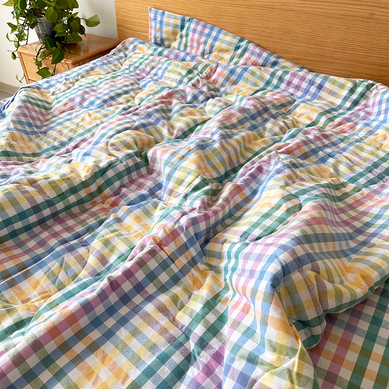 夏凉被被子纯棉老粗布单双人学生棉被被褥加厚保暖被空调被秋格子