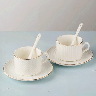 浮雕 欧式咖啡杯套装 低骨瓷咖啡杯3件套 创意陶瓷咖啡杯碟带勺子