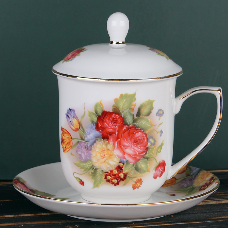 周宏烁陶瓷会议杯碟带盖子套装