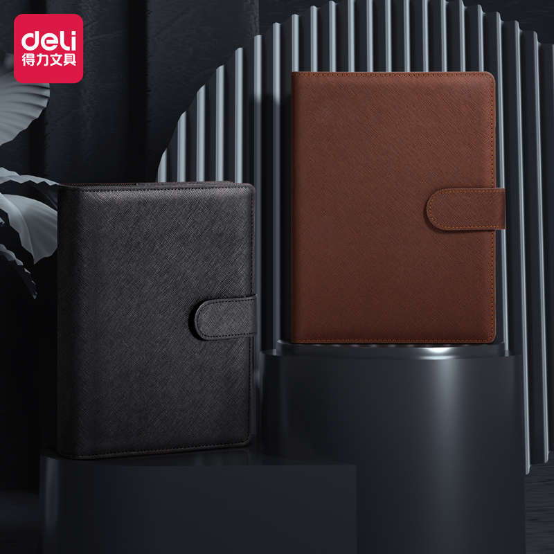 得力皮质记事本A5笔记本25K会议