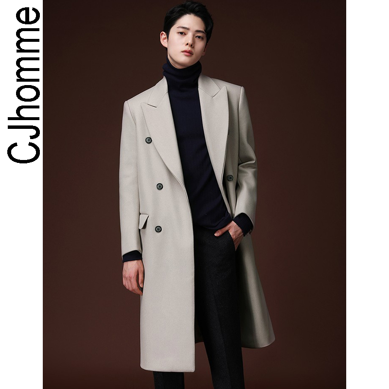 CJHOMME秋冬新款男士潮米色大衣