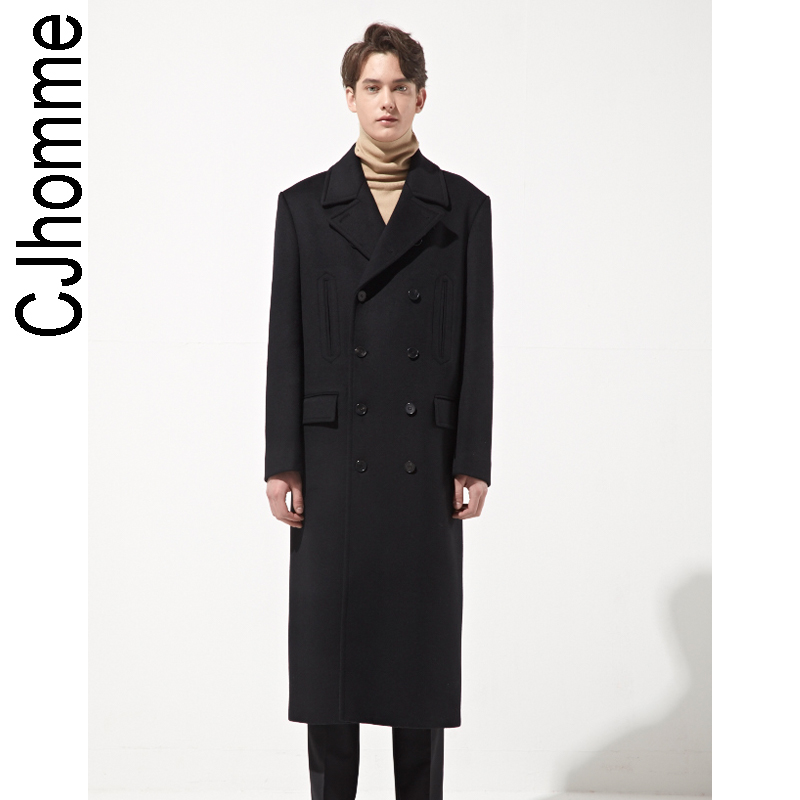 CJHOMME新款修身商务毛呢大衣男