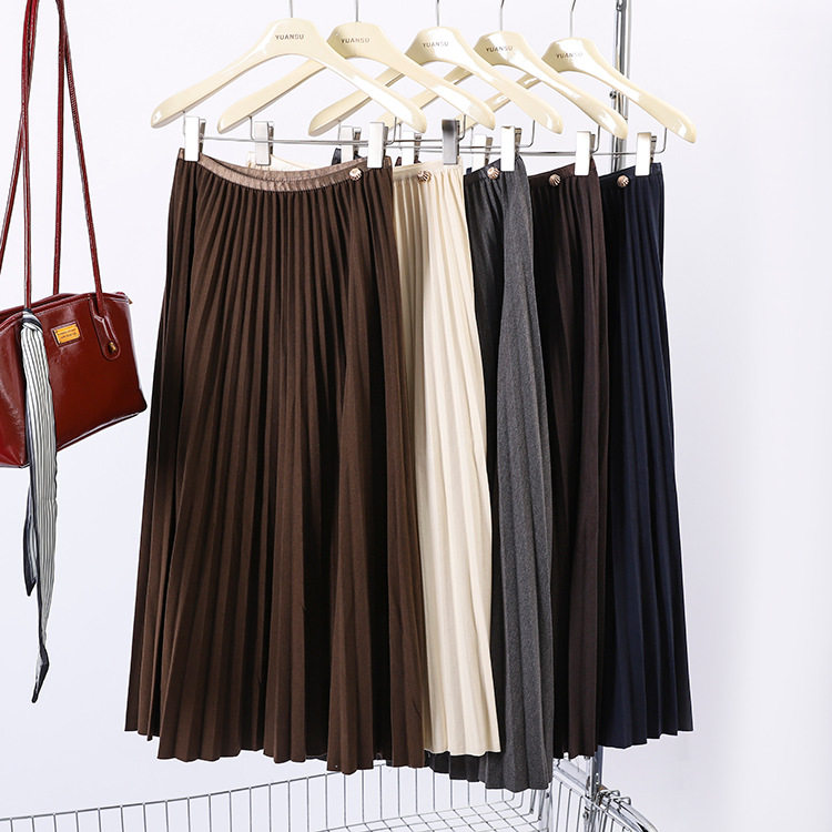 美拉德风琴毛呢百褶裙女2026春季新款a字大摆伞裙中长垂坠半身裙