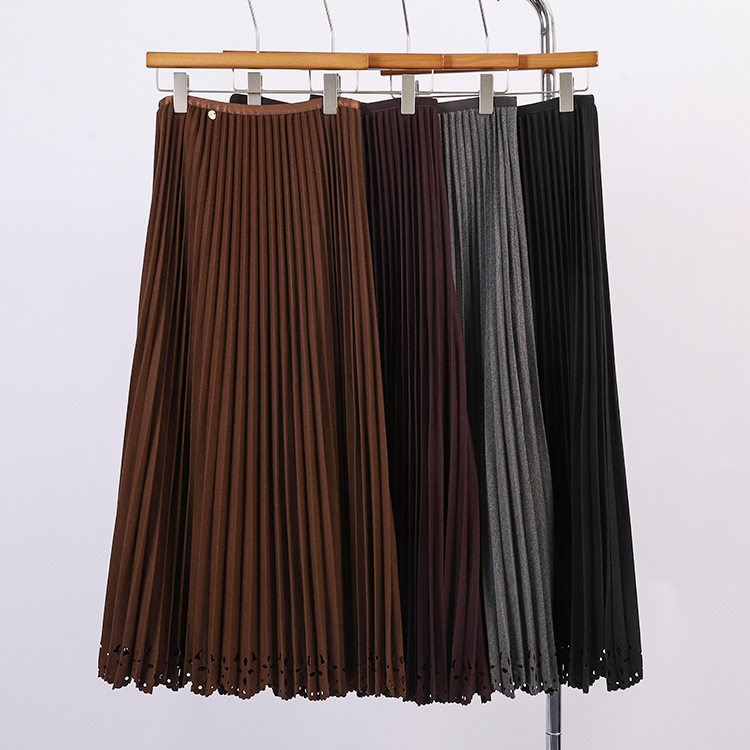 美拉德镂空风琴毛呢百褶裙女2025秋冬新款a字伞裙中长显瘦半身裙