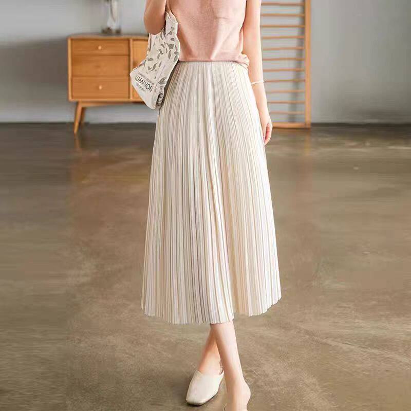 高级感紫色细褶百褶裙女2025夏季新款a字纱裙大摆中长垂感半身裙