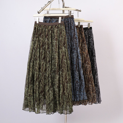 复古网纱印花a字半身裙