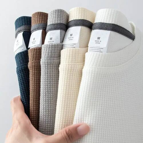 Waffle Short Sleeved T-shirt for Men and Women Summer Japane