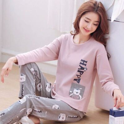 Spring Thin 2pieces Pyjamas Set Women Tops 2024 Cotton Round