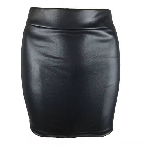 Women Mini Skirt Solid Color High Waist Slim Fit Skinny Matt