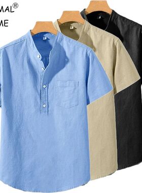 New Mens Short Sleeve T Shirts Solid Color Stand Up Collar S