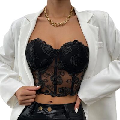 Newest Arrival Women Bustier Tube Tops Embroidery Flower See