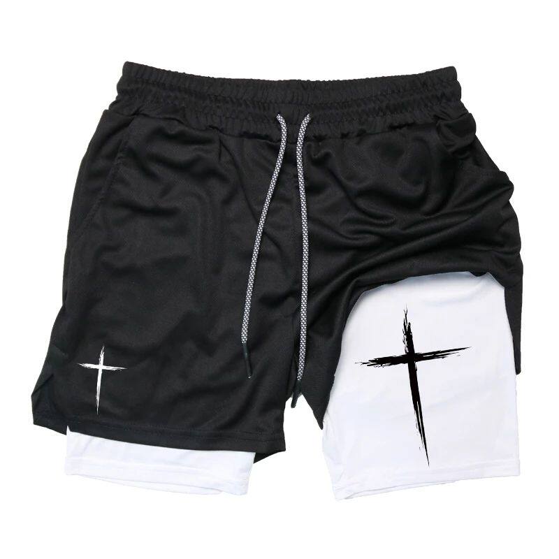 Cross Print 2 in 1 Performance Shorts for Men Gym Workout Ru
