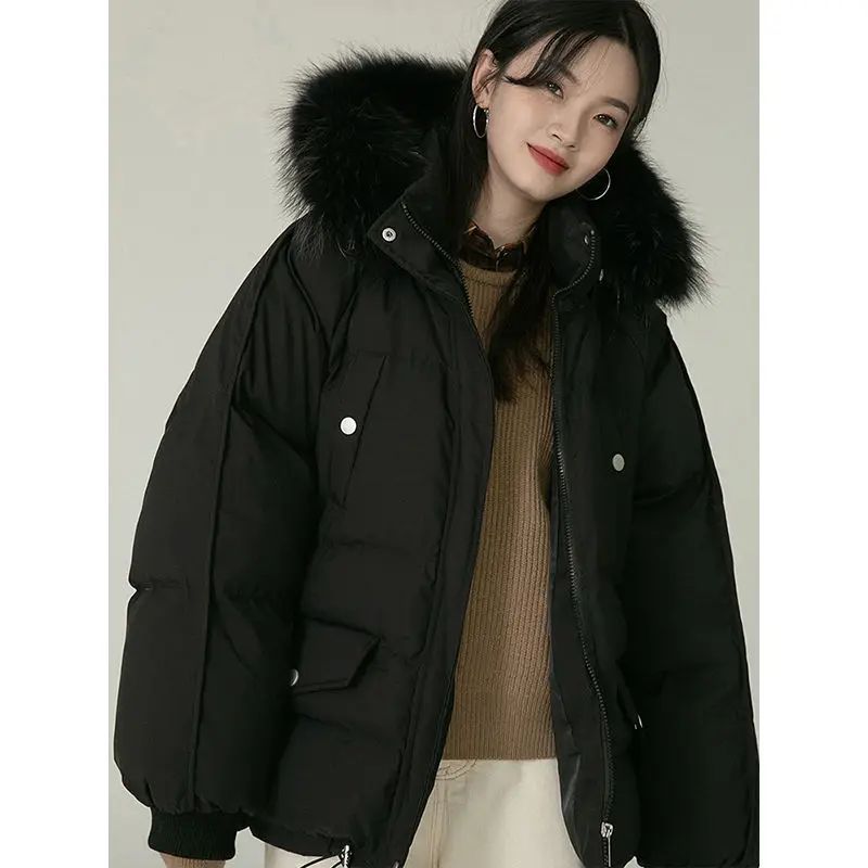 2024 Winter Women Overcoat Faux Fur Collar Down Cotton Coat