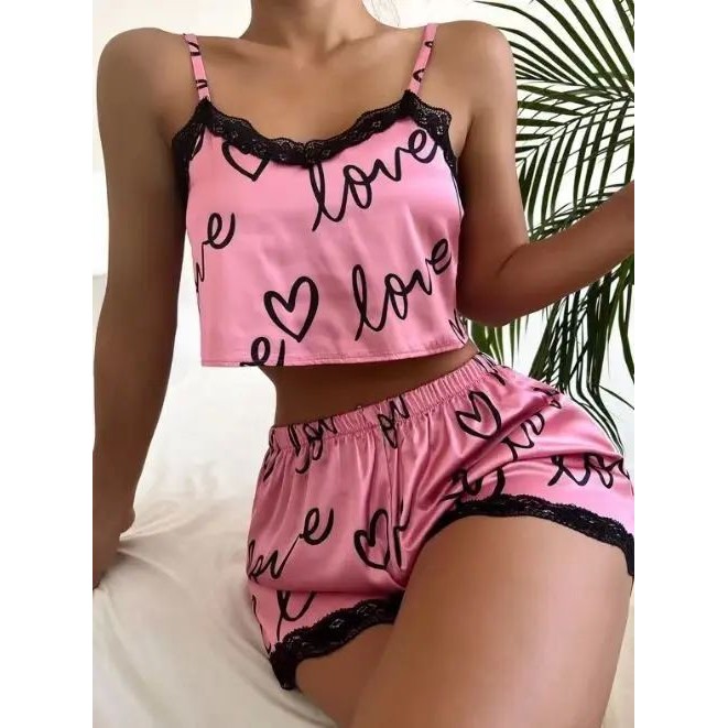 1 Set Women'S Pajama Shorts Suit Homewear Print Underwear Pi