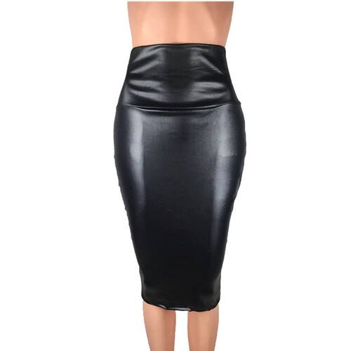 Leather Skirt Back Split Women Sexy Bodycon Pencil Skirt Sex