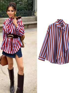 Women New Music Festival Chic Blouse Women's Loose Fit Strip