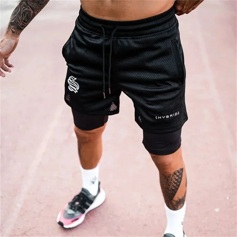 2025 summer mesh Sports Shorts Men Double-deck Jogging Runni