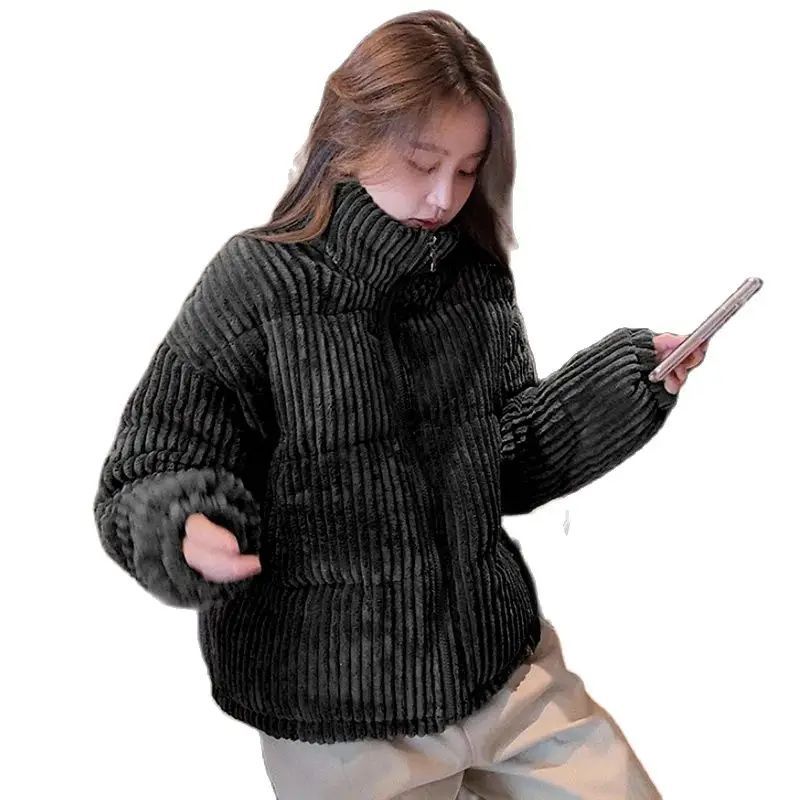 Korean Corduroy Outerwear 2023 New Women‘s Down Cotton Coat