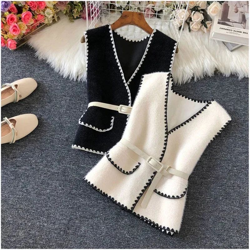 Korean 2023 New Women's Woolen Vest Leather And Fur Integrat