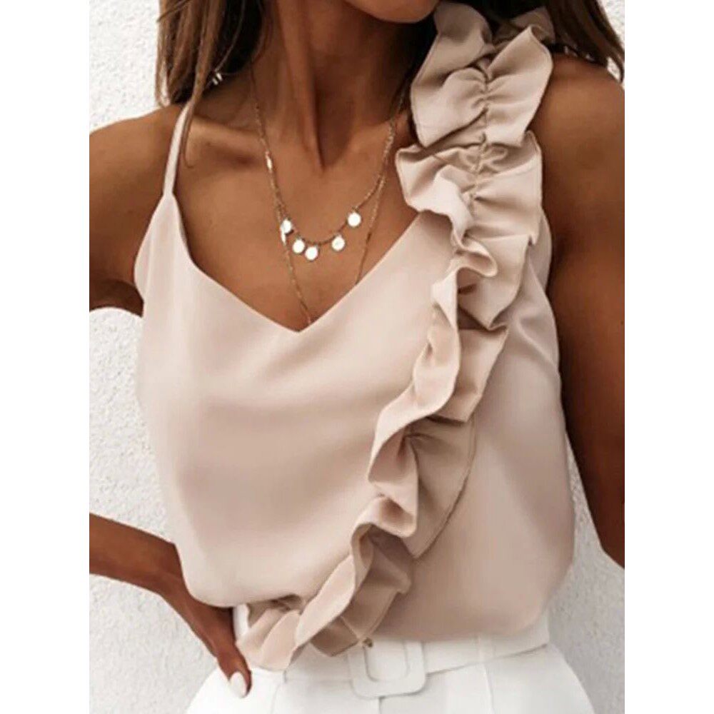 Women Summer Blouse Shirts Sexy V Neck Ruffle Blouses Backle