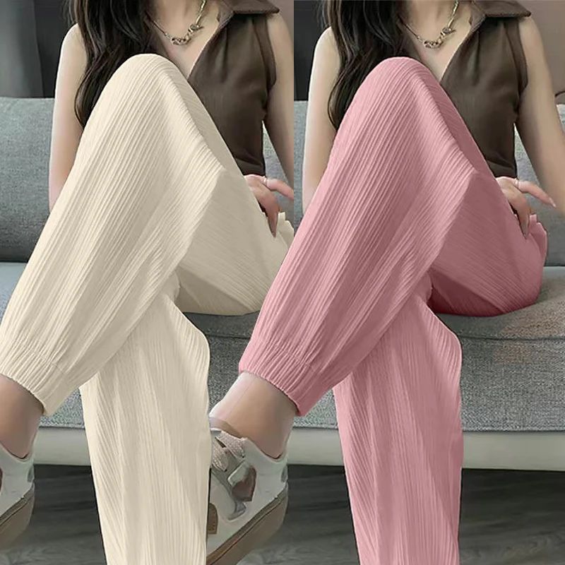 Thin Casual Wide Leg Harem Ankle-Length Pants Solid Elastic