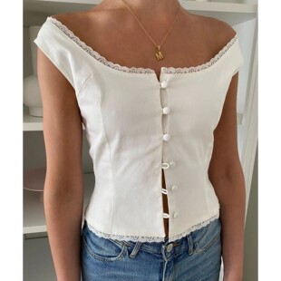 Women Square Y2k Camis Neck Frill Lace Tank Top Crop